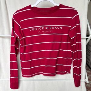 Venice Beach Red and White Striped Tbar Limited Long Sleeve Tshirt Size XS